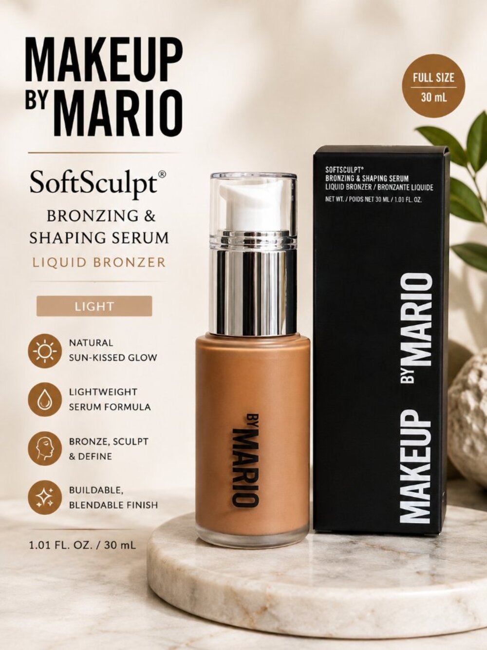Makeup by Mario SoftSculpt Bronzing & Shaping Serum Light Liquid Bronzer 30mL